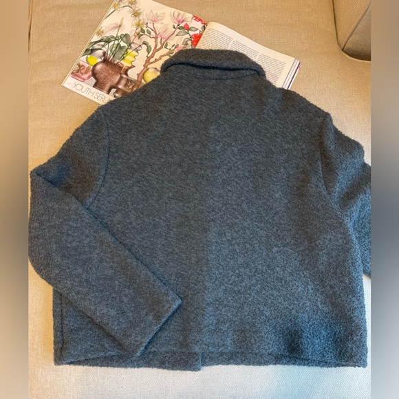 Eileen Fisher Wool Blend Bouclé Cropped Blazer In Teal Size M - Picture 9 of 10